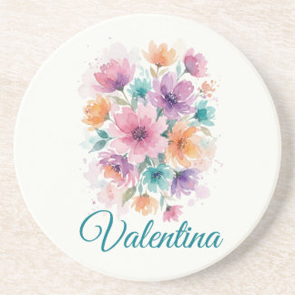 Personalized Watercolor Floral Name Coaster Getränkeuntersetzer