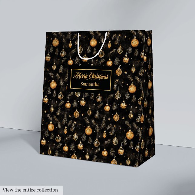 Personalized watercolor gold and black gift wrap mittlere geschenktüte (Personalized watercolor gold and black gift wrap)