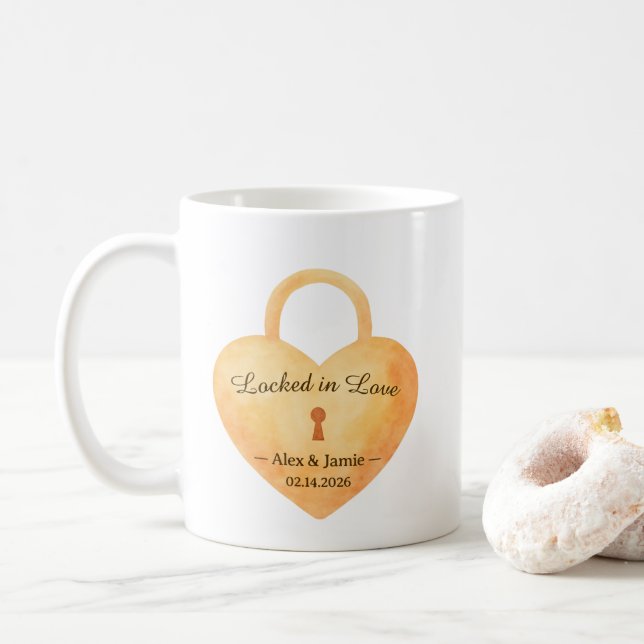 Personalized Watercolor Lock & Key Love Design Kaffeetasse (Mit Donut)