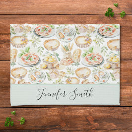 Personalized Watercolor Mediterranean Food Pattern Geschirrtuch