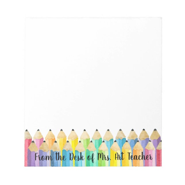 Personalized Watercolor Pencil Art Teacher Notepad Notizblock (Vorderseite)