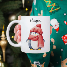 Personalized Watercolor Penguin Christmas Mug Kaffeetasse