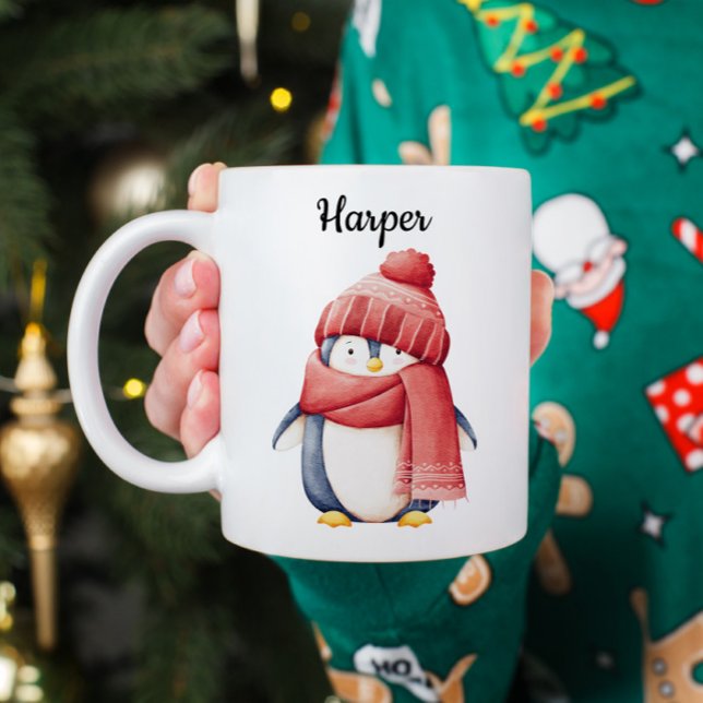 Personalized Watercolor Penguin Christmas Mug Kaffeetasse (Von Creator hochgeladen)