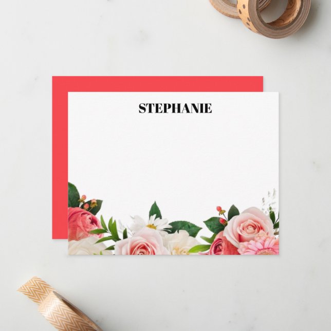 Personalized Watercolor Red Hydrangeas  Note Mitteilungskarte (Vorderseite/Rückseite Beispiel)