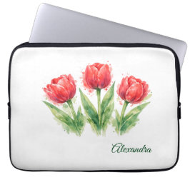 Personalized Watercolor Red Tulips  Laptopschutzhülle