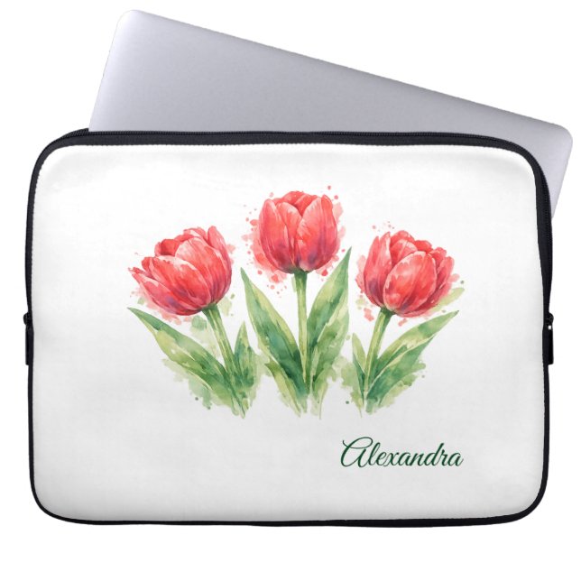 Personalized Watercolor Red Tulips  Laptopschutzhülle (Vorderseite)