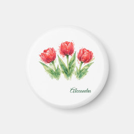 Personalized Watercolor Red Tulips Magnet