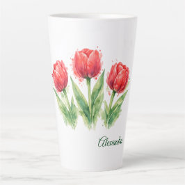 Personalized Watercolor Red Tulips  Milchtasse