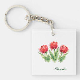 Personalized Watercolor Red Tulips Schlüsselanhänger