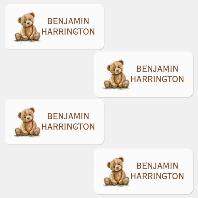 Personalized Watercolor Teddy Bear Etiketten (Gruppe)