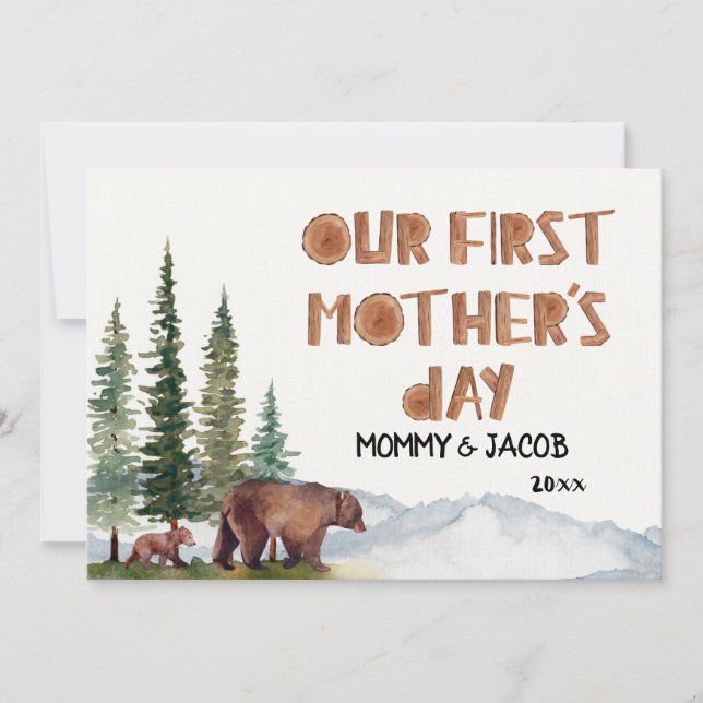 Personalized Watercolor Woodland 1st Mother's Day Karte (Vorderseite)