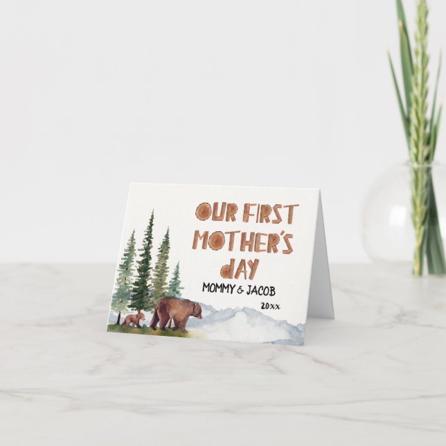 Personalized Watercolor Woodland 1st Mother's Day Karte (Vorderseite)