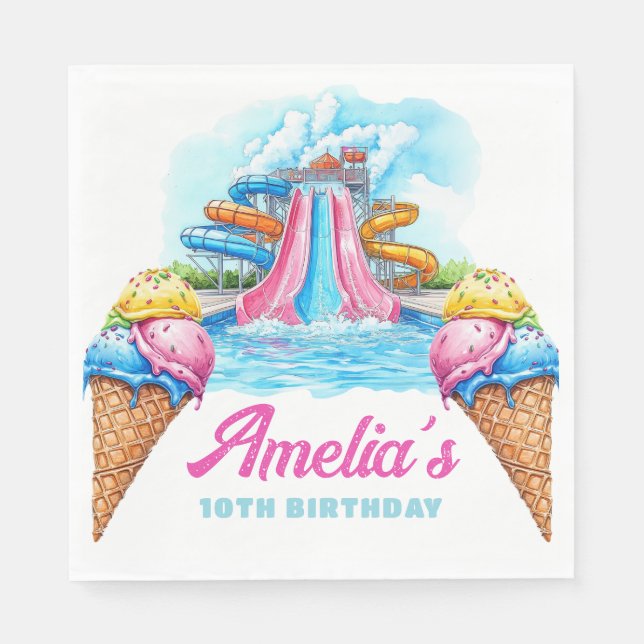 Personalized Waterpark Party Birthday Serviette (Vorderseite)