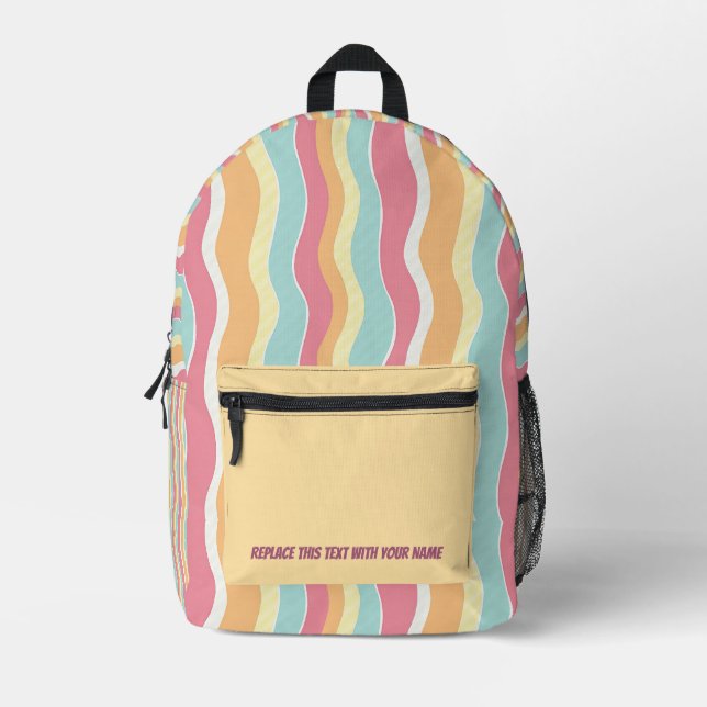 Personalized Wavy Stripe Backpack Bedruckter Rucksack (Vorderseite)