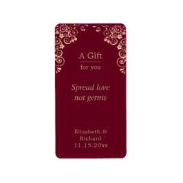 Personalized Wedding Burgundy Gold Hand Sanitizer Adressaufkleber