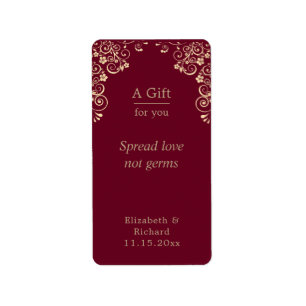 Personalized Wedding Burgundy Gold Hand Sanitizer Adressaufkleber
