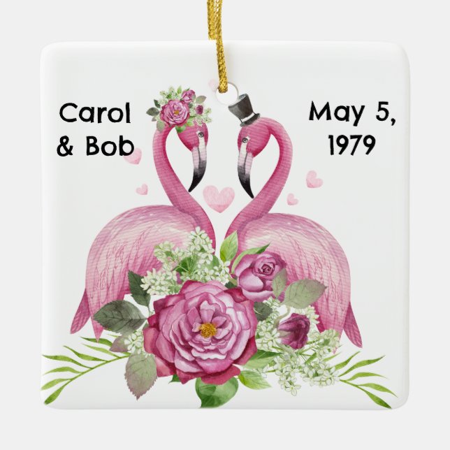 Personalized Wedding Flamingos Couples Keramikornament (Vorderseite)