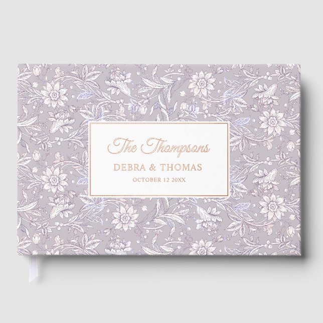 Personalized Wedding French Toile Pink Floral Gästebuch (Vorderseite)