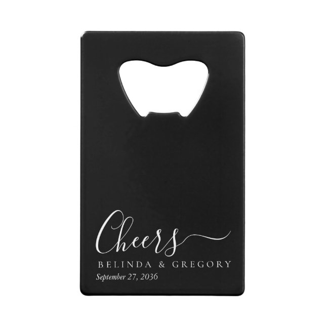 Personalized Wedding Gifts Black White Cheers Geldbeutel Flaschenöffner (Vorderseite)