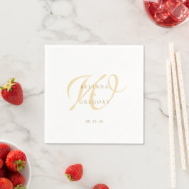 Personalized Wedding Monogrammed Cocktail Gold Serviette