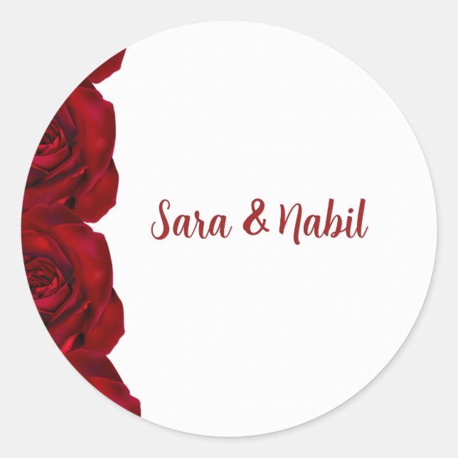 Personalized Wedding Name Stickers Red Roses (Vorderseite)