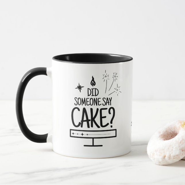 Personalized Whimsical Cake Lover Typography White Tasse (Mit Donut)