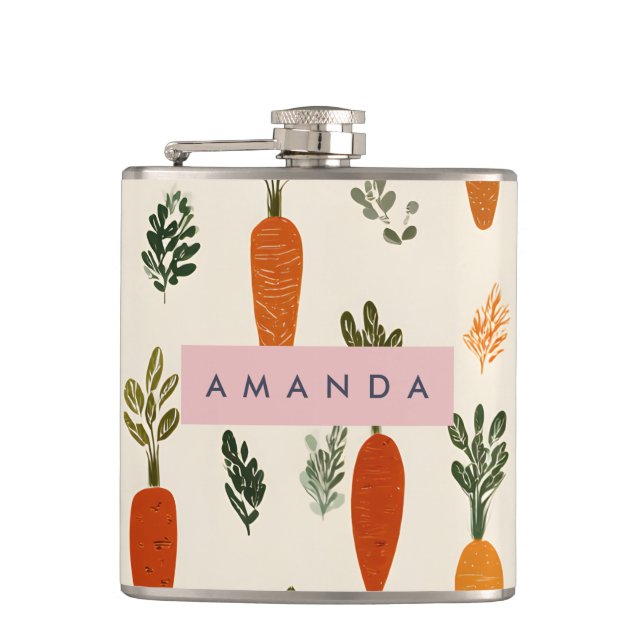 Personalized Whimsical Carrot Patch Rustic Flachmann (Vorderseite)