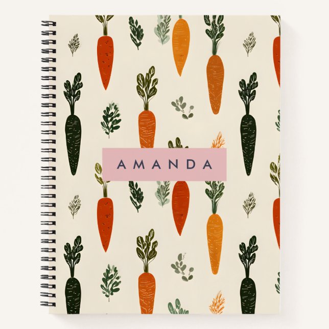 Personalized Whimsical Carrot Patch Rustic Notizbuch (Vorderseite)