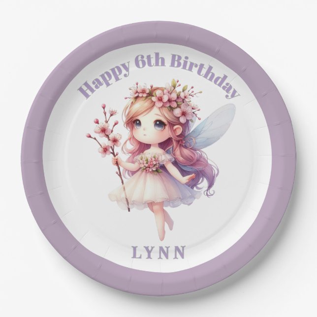 Personalized Whimsical Floral Fairy  Pappteller (Vorderseite)