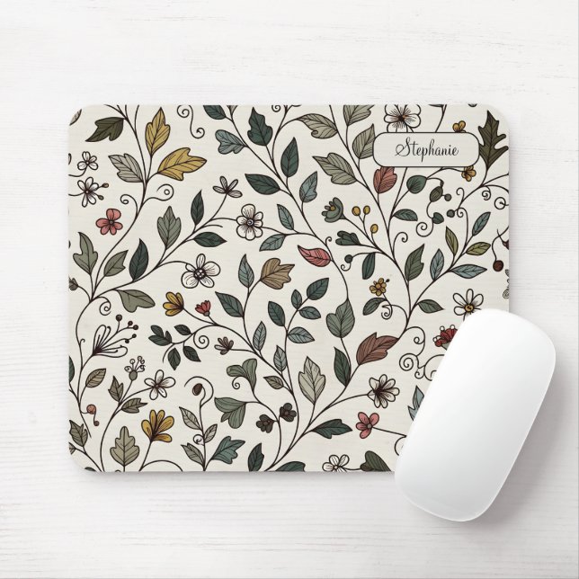 Personalized Whimsical Flower Vine Mousepad (Mit Mouse)