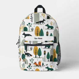 Personalized Whimsical Fox & Cityscape Kids Bedruckter Rucksack