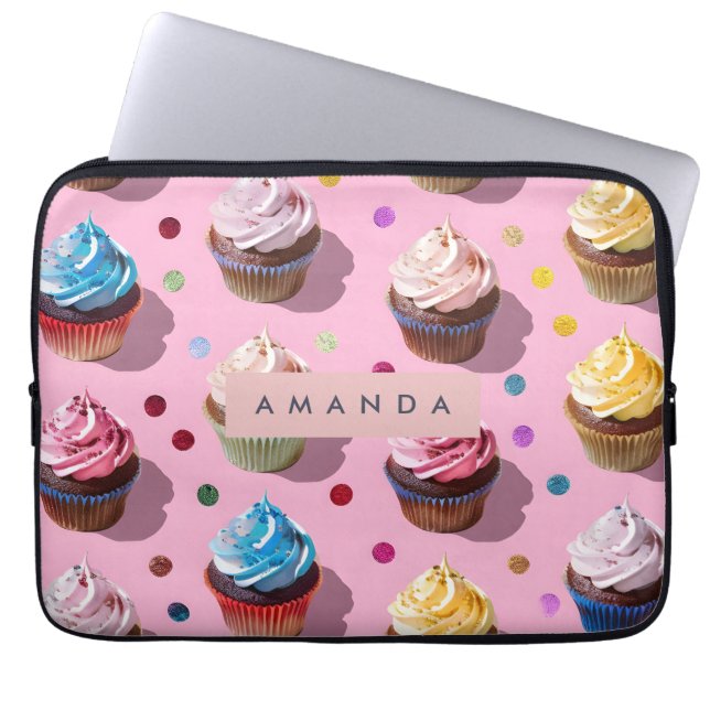 Personalized Whimsical Rainbow Cupcake Confetti Laptopschutzhülle (Vorderseite)