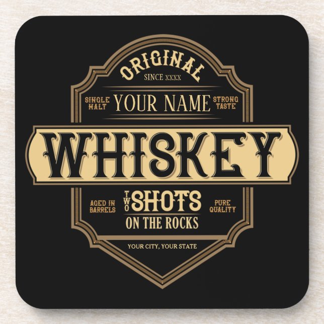 Personalized Whiskey on the Rocks Liquor Label Bar Getränkeuntersetzer (Vorderseite)