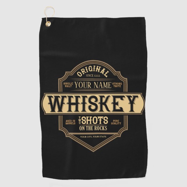Personalized Whiskey on the Rocks Liquor Label Bar Golfhandtuch (Vorderseite)
