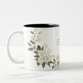 Personalized White Floral Mug, Elegant Custom Name Zweifarbige Tasse