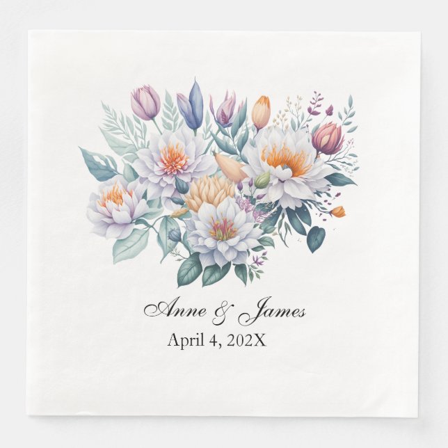 Personalized White Floral  Serviette (Vorderseite)