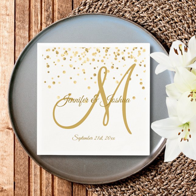 Personalized White Gold Confetti MONOGRAM Wedding Serviette (Von Creator hochgeladen)