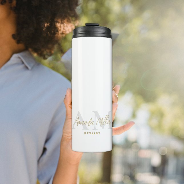Personalized White Gold Modern Monogram Minimalist Thermosbecher (Von Creator hochgeladen)