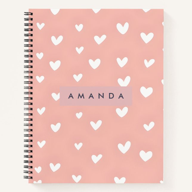 Personalized White Heart Pattern on Blush  Notizbuch (Vorderseite)