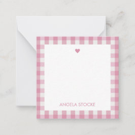 Personalized White Pink Gingham Mitteilungskarte
