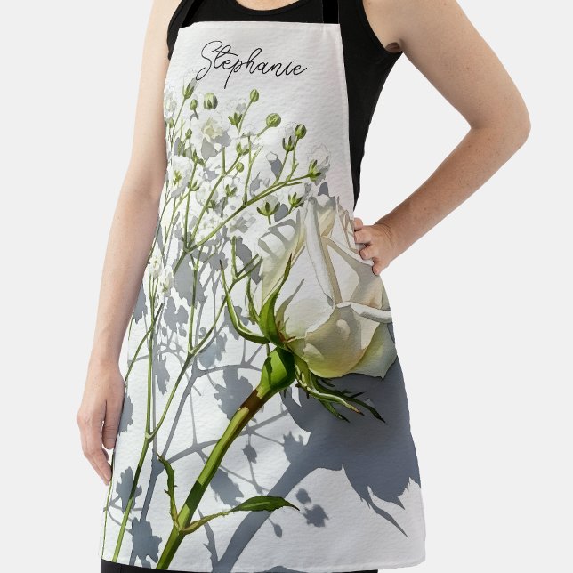 Personalized White Rose Baby's Breath Schürze (Von Creator hochgeladen)