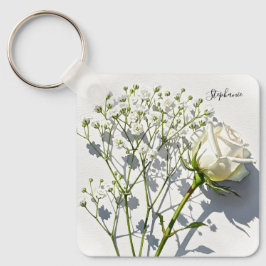 Personalized White Rose Floral Charm Schlüsselanhänger