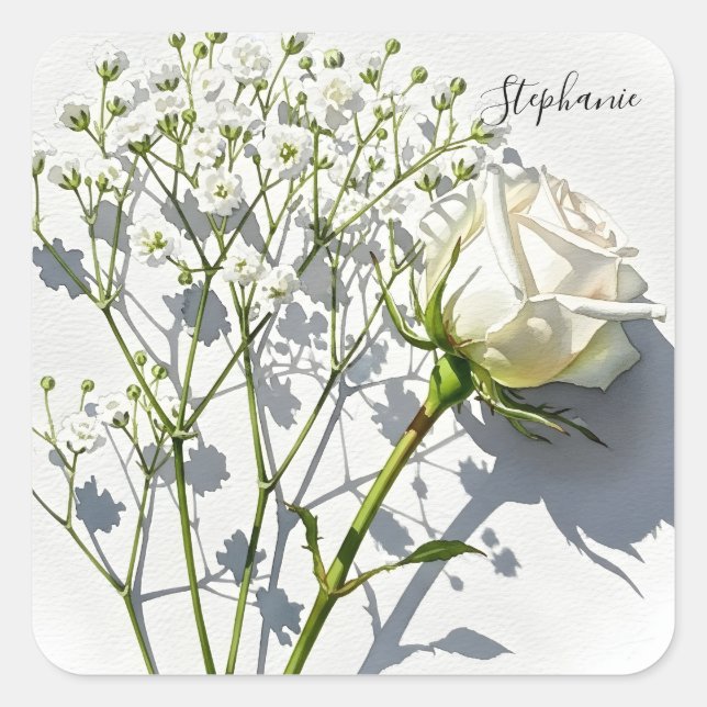 Personalized White Rose Floral Sticker (Vorderseite)