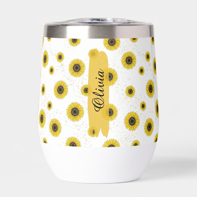 Personalized White Sunflower Pattern 11oz Cup (Vorderseite)