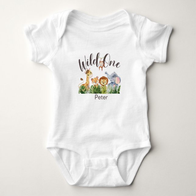 Personalized Wild One Safari  First Birthday Baby  Strampler (Vorderseite)