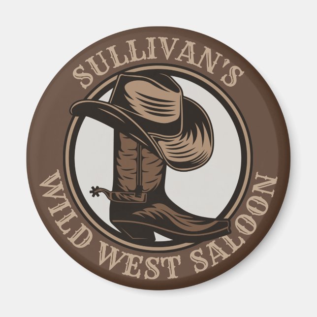 Personalized Wild West Saloon Western Cowboy Boots Magnet (Vorne)