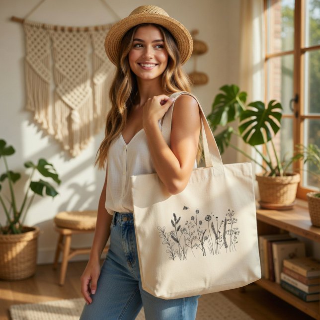 Personalized Wildflower Botanical Art Tote Bag Jumbo Stoffbeutel (Von Creator hochgeladen)