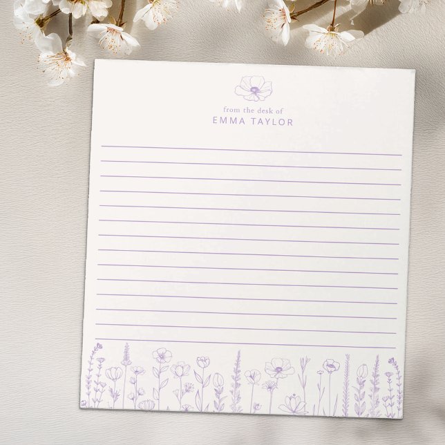 Personalized Wildflower Lavender Desk Notepad Notizblock (Lavender Paper Pad)