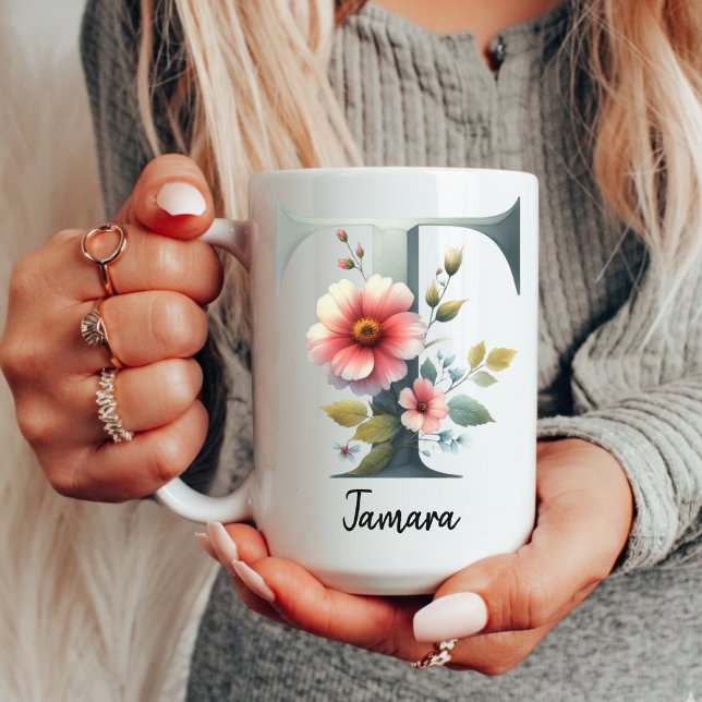 Personalized Wildflower Monogram Mug Gift for Mom Kaffeetasse (botanical mug, elegant floral mug, custom name mug, personalized mug for women, monogram gift idea,)