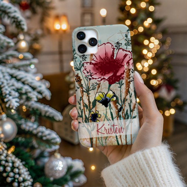 Personalized Wildflower Phone Case iPhone 15 Hülle (Personalize Your Tech! Add a custom name to this artistic Wildflower phone case.)